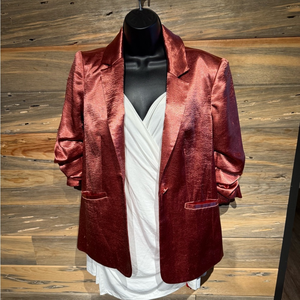 Cinq à Sept Satin Blazer in Deep Red